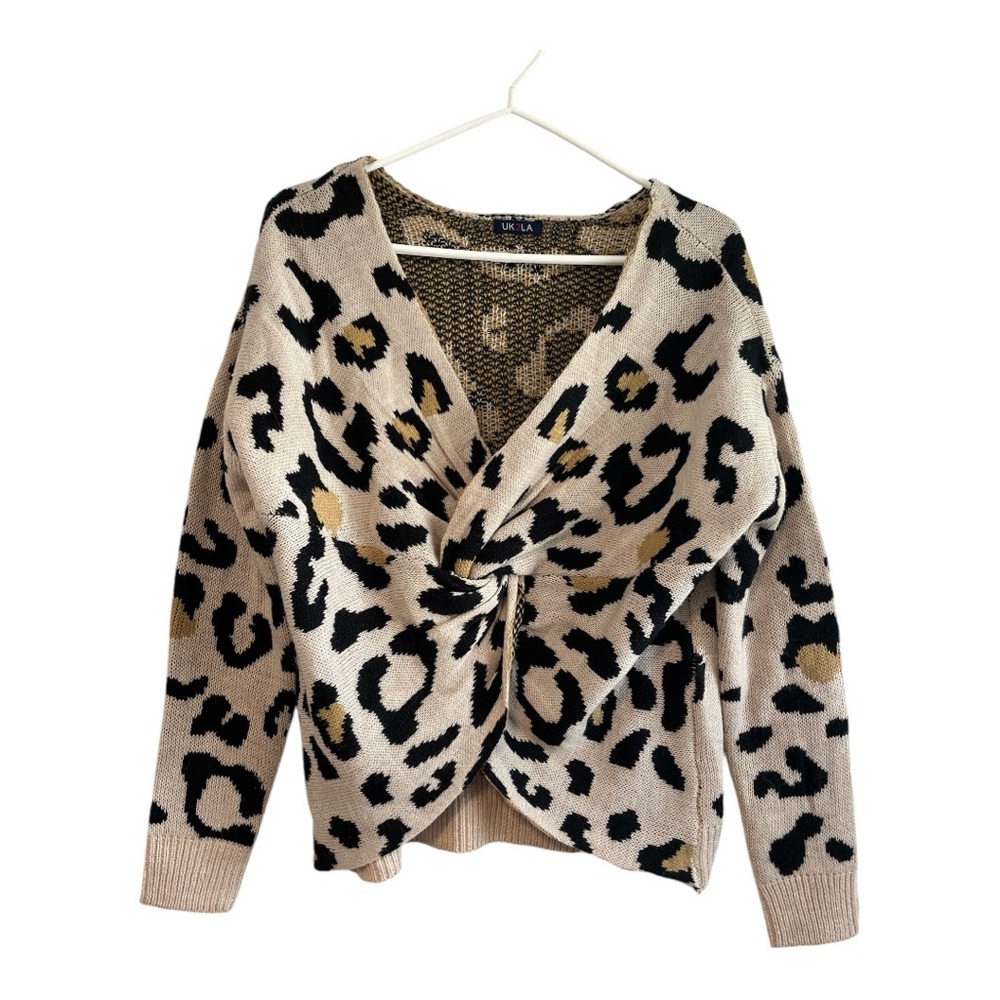 Leopard print criss cross front soft acrylic sweater mafia wife animal prints